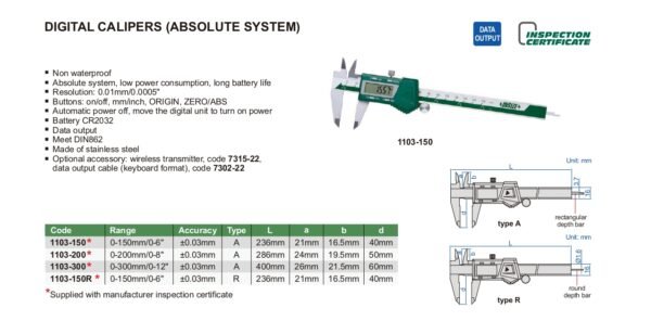 เวอร์เนียดิจิตอล ( Digital Caliper ) รุ่น 1103-150 INSIZE 6 นิ้ว - Image 2