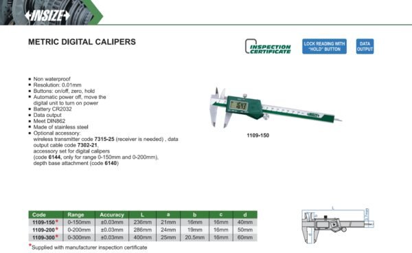 เวอร์เนียคาลิปเปอร์ ดิจิตอล ระบบเมตริก INSIZE 1109-150 ขนาด 6 นิ้ว - Image 2