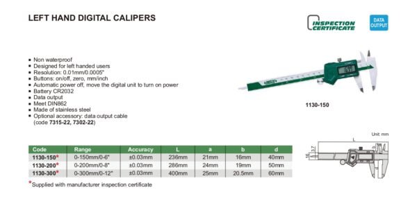 เวอร์เนียดิจิตอล สำหรับมือซ้าย INSIZE 1130-200 ขนาด 8 นิ้ว - Image 2