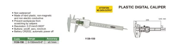 เวอร์เนียคาลิปเปอร์ พลาสติก แบบดิจิตอล INSIZE รุ่น 1139-150 ขนาด 6 นิ้ว - Image 4