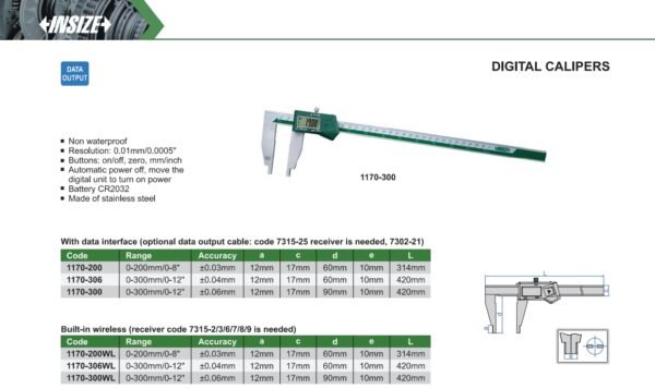 เวอร์เนียดิจิตอล สำหรับห้องปฏิบัติการ 1170-300 INSIZE ขนาด 12 นิ้ว ความแม่นยำ 0.06mm - Image 2