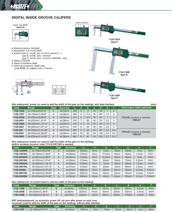 เวอร์เนียดิจิตอลวัดร่องใน Digital Inside Groove Calipers INSIZE 1120-5002 ขนาด 20 นิ้ว - Image 2