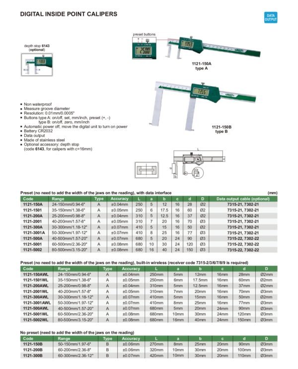 เวอร์เนียดิจิตอลวัดร่องใน Digital Inside Point Calipers INSIZE 1121-200A ขนาด 8 นิ้ว - Image 2