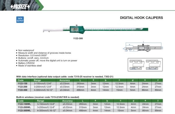 เวอร์เนียดิจิตอล ปากจับแบบตะขอ Digital Hook Calipers INSIZE 1122-300 ขนาด 12 นิ้ว - Image 2