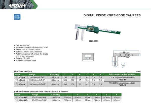 เวอร์เนียดิจิตอลวัดใน แบบใบมีด Inside Knife Edge Calipers INSIZE 1123-150A ขนาด 6 นิ้ว - Image 2