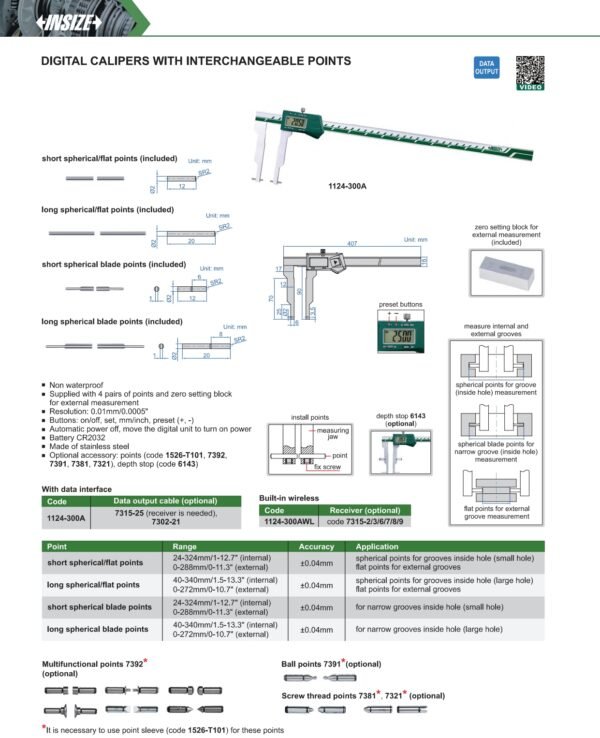 เวอร์เนียดิจิตอล เวอร์เนียวัดร่องใน Digital Calipers With Interchangeable Points INSIZE 1124-300A - Image 2