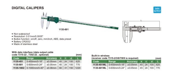 เวอร์เนียร์ดิจิตอล INSIZE 1135-451 ขนาด 18 นิ้ว/450mm - Image 2