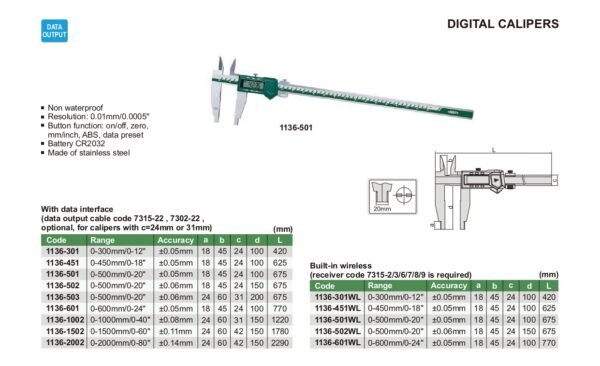 เวอร์เนียร์ดิจิตอล INSIZE 1136-503 ขนาด 20 นิ้ว/500mm - Image 2