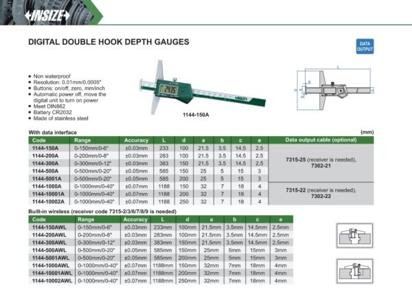 เครื่องวัดความลึกดิจิตอล  INSIZE 1141-200A ขนาด 8 นิ้ว - Image 2
