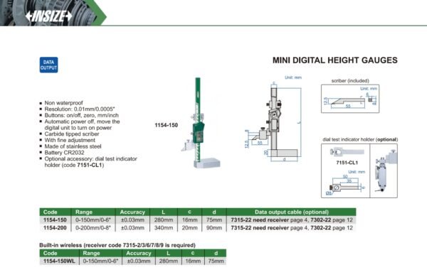 ไฮเกจดิจิตอลมินิ Mini Digital Height Gages INSIZE 1154-150 ขนาด 6 นิ้ว - Image 2