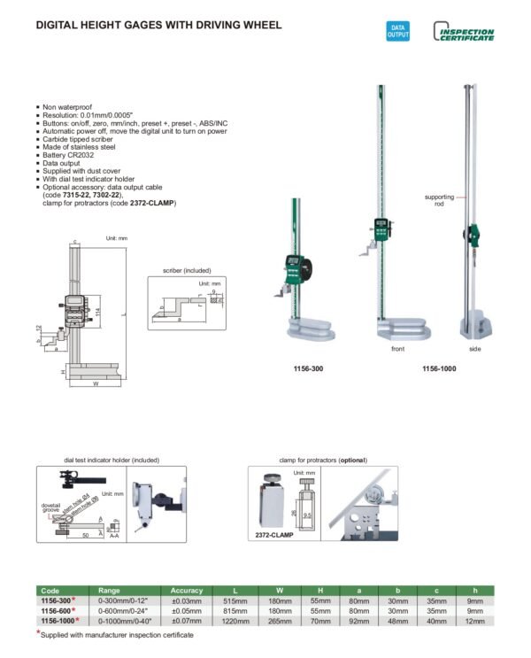 ไฮเกจดิจิตอล แบบมีล้อ Digital Height Gages With Driving Wheel INSIZE 1156-600 ขนาด 24 นิ้ว - Image 2