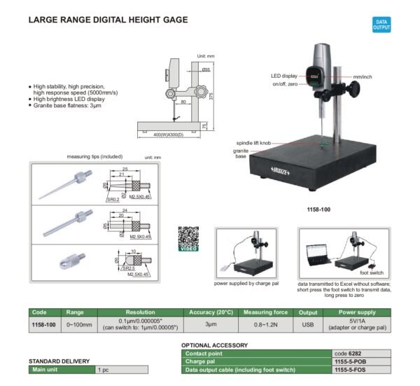 ไฮเกจดิจิตอลแบบช่วงกว้าง Large Range Digital Height Gages INSIZE 1158-100 - Image 2