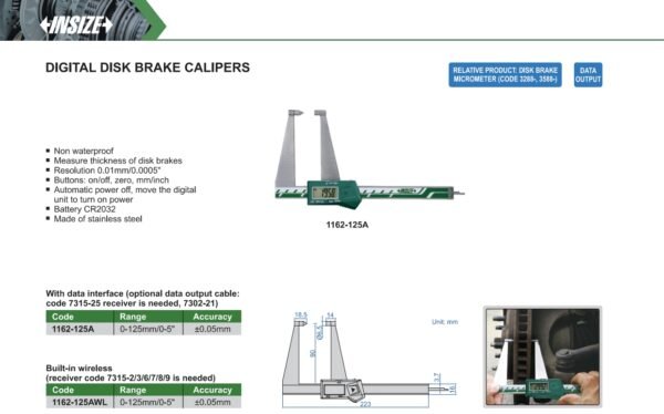 เวอร์เนียดิจิตอล INSIZE รุ่น 1162-125A วัดความหนาของดิสก์เบรก Digital Disk Brake Calipers ขนาด 5 นิ้ว - Image 2