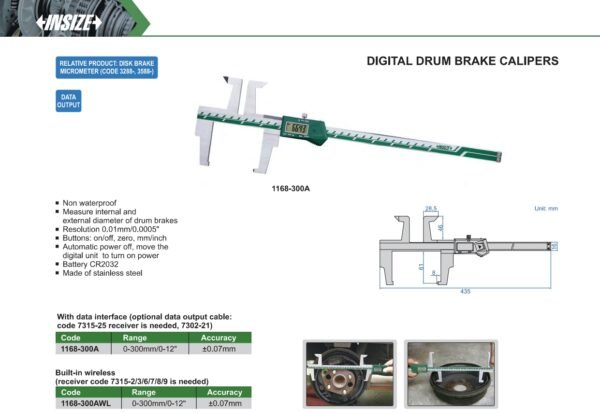 เวอร์เนียดิจิตอลดรัมเบรก วัดขนาดเส้นผ่านศูนย์กลาง Digital Drum Brake Caliper INSIZE 1168-300A ขนาด 12 นิ้ว - Image 2