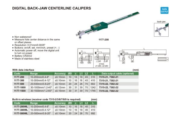 เวอร์เนียดิจิตอล วัดความกว้างระหว่างรู Digital Back-Jaw Centerline Calipers INSIZE 1177-1000 ขนาด 40 นิ้ว - Image 2