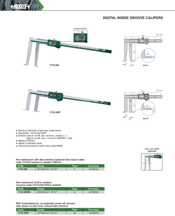 เวอร์เนียวัดรูในดิจิตอล Digital Inside Groove Calipers INSIZE 1178-300 ขนาด 12 นิ้ว - Image 2