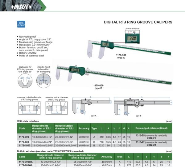 เวอร์เนียดิจิตอล INSIZE 1179-600 RTJ Ring Groove Calipers สำหรับวัดร่องวงแหวน ขนาด 10-600 มม./0.4-24 นิ้ว - Image 2