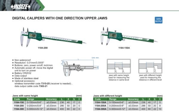 เวอร์เนียดิจิตอลปากบน หันไปทิศทางเดียวกัน One Direction Upper Jaws INSIZE 1184-150A ขนาด 6 นิ้ว - Image 2