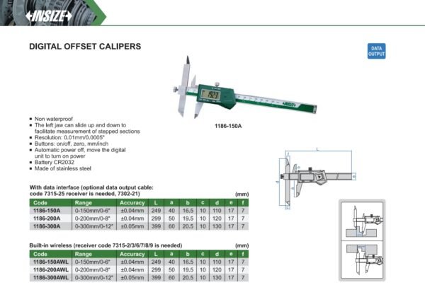 เวอร์เนียดิจิตอล INSIZE 1186-200A Digital Offset Calipers สำหรับวัดระยะเยื้อง ขอบ ชั้น ร่อง ขนาด 8 นิ้ว - Image 2