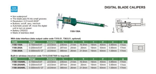 เวอร์เนียดิจิตอล Digital Blade Calipers INSIZE 1188-300A ขนาด 12 นิ้ว - Image 2