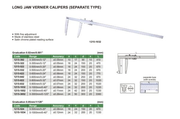 เวอร์เนียชนิดปากยาว แบบแยกส่วน Long Jaw Vernier Calipers (Separate Type) INSIZE 1215-622 ขนาด 24 นิ้ว/600mm Graduation 0.02mm - Image 2