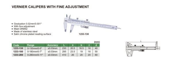 เวอร์เนีย คาลิปเปอร์ แบบปรับละเอียด INSIZE รุ่น 1233-180 ขนาด 7 นิ้ว - Image 2