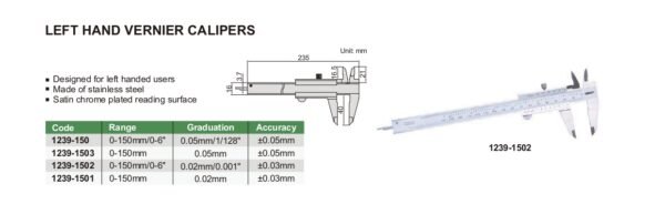 เวอร์เนียร์คาลิปเปอร์ สำหรับผู้ถนัดซ้าย INSIZE รุ่น 1239-150 ขนาด 6 นิ้ว - Image 2