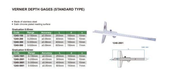 เวอร์เนียร์วัดความลึก (แบบมาตรฐาน) INSIZE รุ่น 1240-3001 ขนาด 12 นิ้ว - Image 2