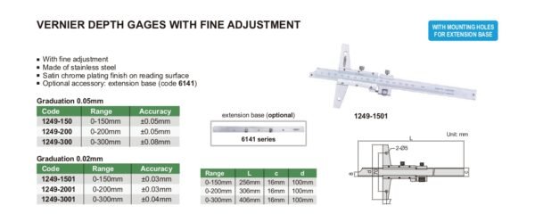เวอร์เนียร์วัดความลึกแบบปรับละเอียด INSIZE รุ่น 1249-200 ขนาด 8 นิ้ว - Image 2