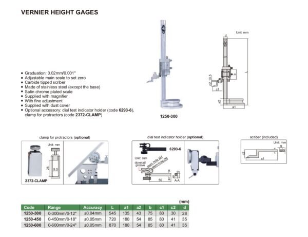 เวอร์เนียไฮเกจ เวอร์เนียวัดระดับความสูง Vernier Height Gages INSIZE 1250-450 ขนาด 18 นิ้ว - Image 2