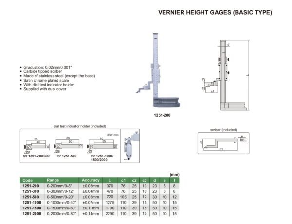 เวอร์เนียไฮเกจ เวอร์เนียวัดระดับความสูง Vernier Height Gages (Basic Type) INSIZE 1251-1000 ขนาด 40 นิ้ว - Image 2