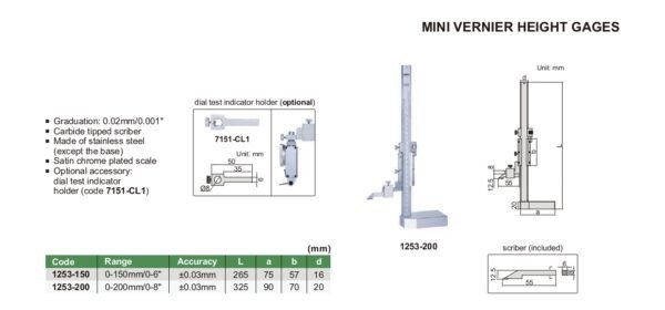 มินิเวอร์เนียไฮเกจ เวอร์เนียวัดระดับความสูง Mini Vernier Height Gages INSIZE 1253-200 ขนาด 8 นิ้ว - Image 2
