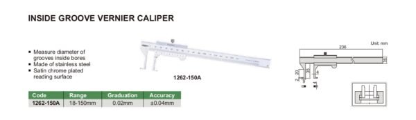 เวอร์เนียวัดร่องใน Inside Groove Calipers INSIZE 1262-150A ขนาด 6 นิ้ว - Image 2