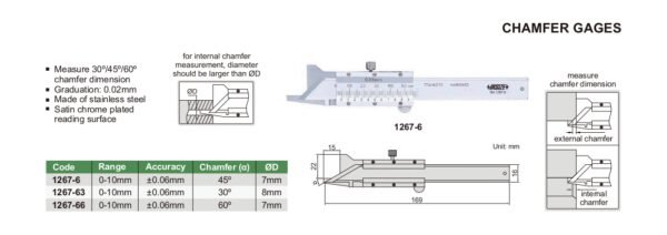 เกจวัดมุมแชมเฟอร์ Chamfer Gage INSIZE 1267-66 ช่วงการวัด 0-10mm - Image 2