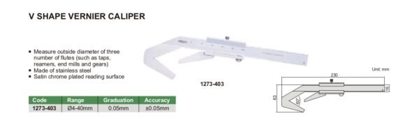เวอร์เนีย ทรงวี  INSIZE รุ่น 1273-403 สำหรับวัดเส้นผ่านศูนย์กลางชิ้นงานทรงกลม ขนาด 4-40 มิลลิเมตร - Image 2