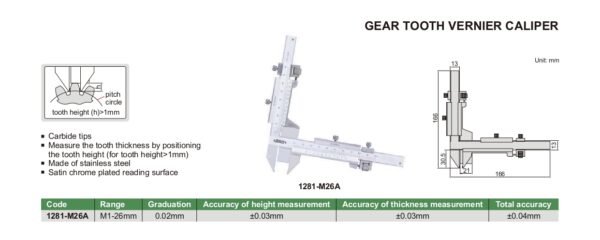 เวอร์เนีย INSIZE รุ่น 1281-M26A วัดความหนาของฟันเกียร์ Gear Tooth Vernier Calipers รุ่นเฉพาะ - Image 2