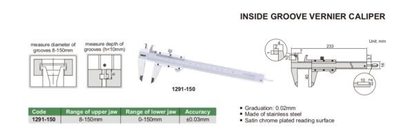 เวอร์เนียวัดรูใน Inside Groove Vernier Calipers INSIZE 1291-150 ขนาด 6 นิ้ว - Image 2