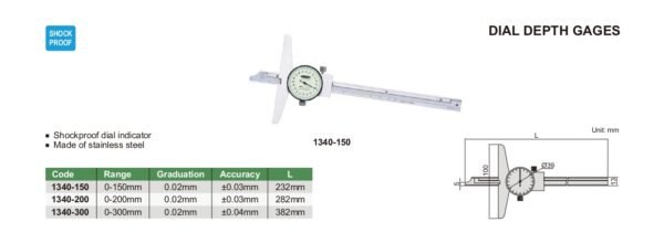 เกจวัดความลึกแบบหน้าปัด (DIAL DEPTH GAUGES) INSIZE 1340-150 ขนาด 6 นิ้ว - Image 2