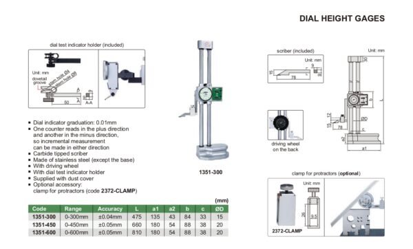 ไฮเกจแบบเข็ม เกจวัดความสูงแบบเข็ม Dial Height Gages INSIZE 1351-600 ขนาด 24 นิ้ว - Image 2