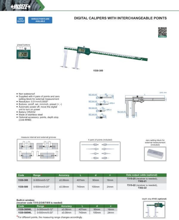 เวอร์เนียดิจิตอล เวอร์เนียวัดร่องใน Digital Calipers With Interchangeable Points INSIZE 1530-500 ขนาด 20 นิ้ว - Image 2