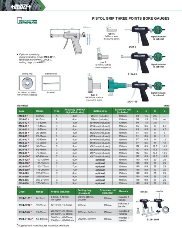 บอร์เกจแบบปืนจับ 3 จุด (PISTOL GRIP THREE POINTS BORE GAUGES) รุ่น 2124-20 ขนาด 16-20 มิลลิเมตร - Image 2