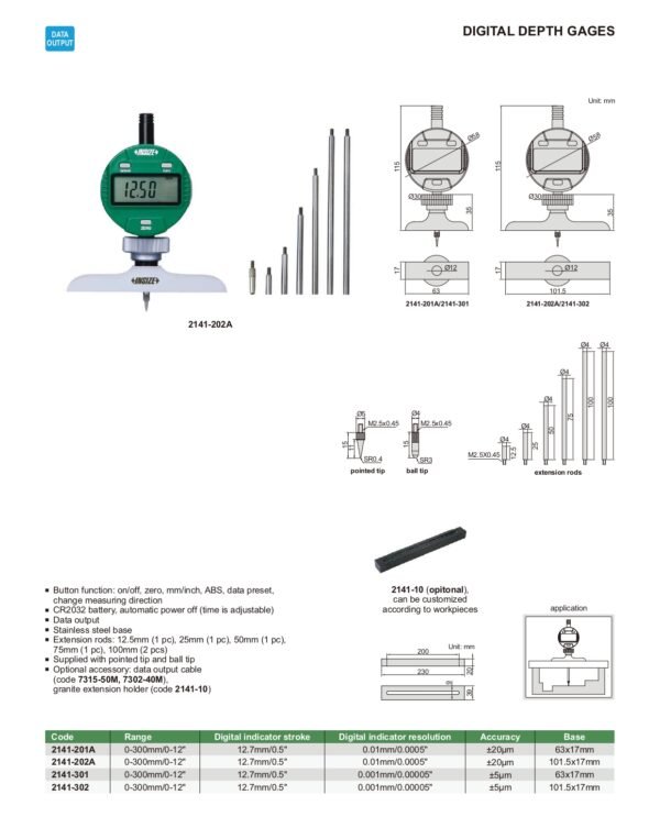 เครื่องวัดความลึกแบบดิจิตอล INSIZE รุ่น 2141-301 - Image 2