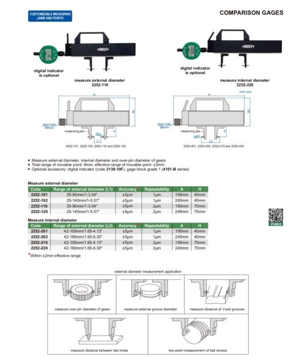 Comparison gages เกจวัดเปรียบเทียบ (ภายนอก) INSIZE 2252-110 ช่วงการวัด 25-90 mm - Image 2