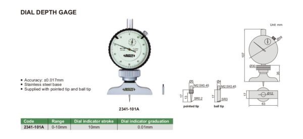 เครื่องวัดความลึกแบบหน้าปัด (Dial Depth Gage) INSIZE รุ่น 2341-101A - Image 2