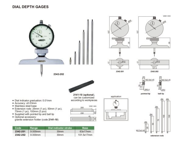 เครื่องวัดความลึกแบบหน้าปัด (Dial Depth Gage) INSIZE รุ่น 2342-202 - Image 2