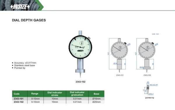 เครื่องวัดความลึกแบบหน้าปัด (Dial Depth Gage) INSIZE รุ่น 2343-101 - Image 2