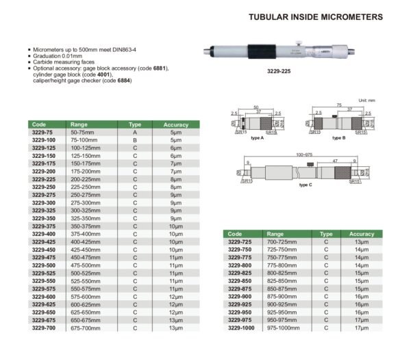 ไมโครมิเตอร์วัดในแบบท่อ (Tubular Inside Micrometers) INSIZE รุ่น 3229-475 ขนาด 475 มิลลิเมตร - Image 2