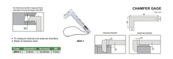 เกจวัดมุมแชมเฟอร์ Chamfer Gage INSIZE 4844-1 Range 0 - 15 mm - Image 2