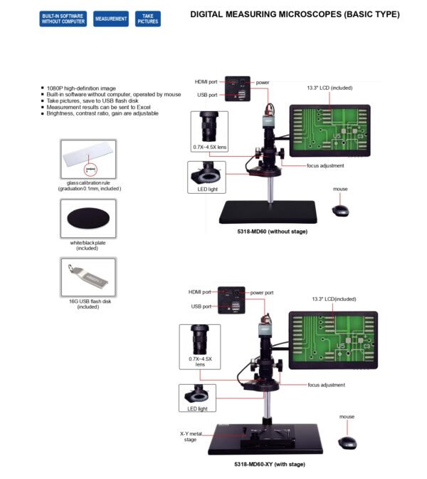 กล้องไมโครสโคปแบบดิจิตอล Digital Measuring Microscope (Basic Type) INSIZE 5318-MD60-XY (With Stage) - Image 3