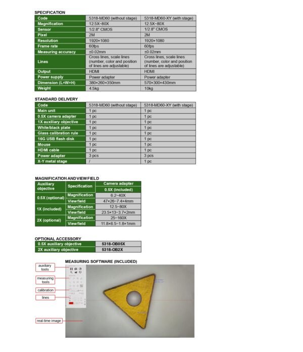 กล้องไมโครสโคปแบบดิจิตอล Digital Measuring Microscope (Basic Type) INSIZE 5318-MD60-XY (With Stage) - Image 2
